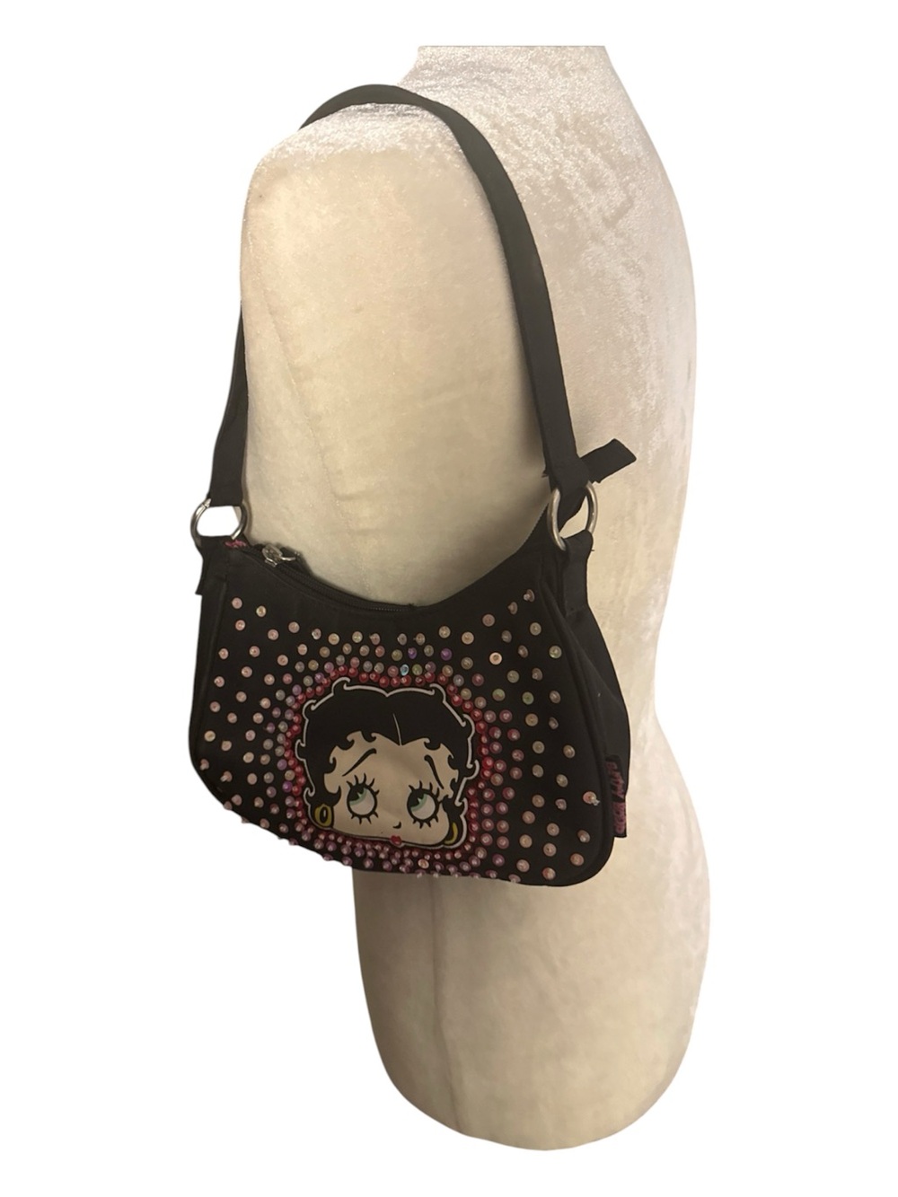 VTG Betty Boop Black Y2K Shoulder Bag with Pink and Silver Stud Accents